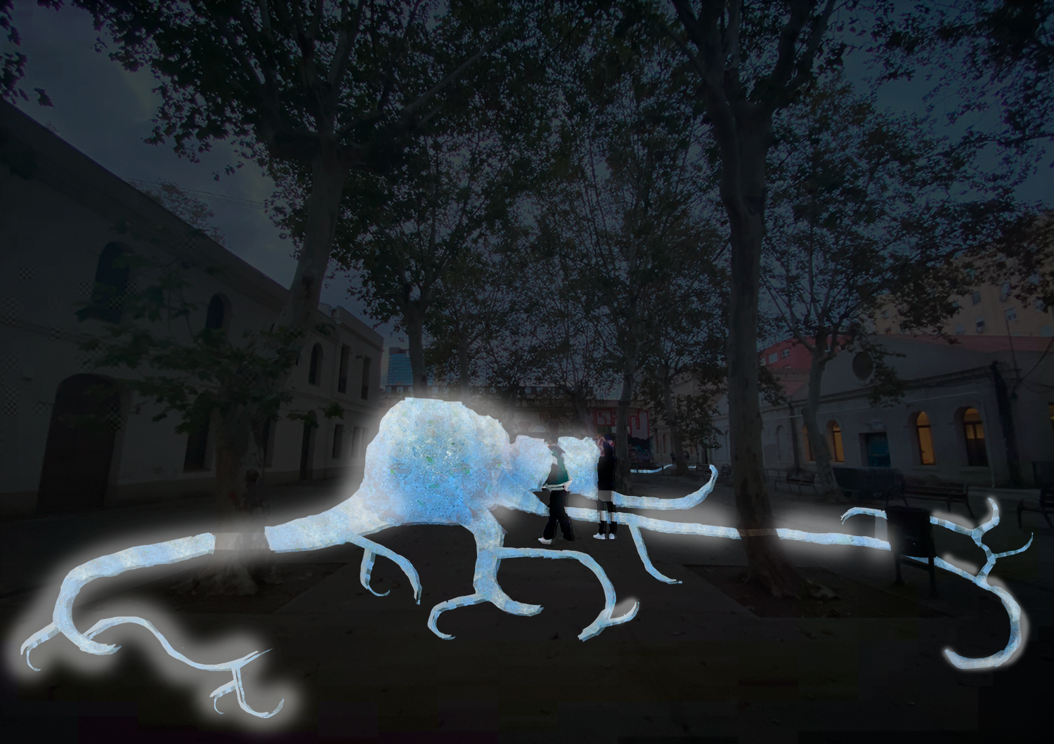Synthetic Invasion installation mockup at Llum BCN